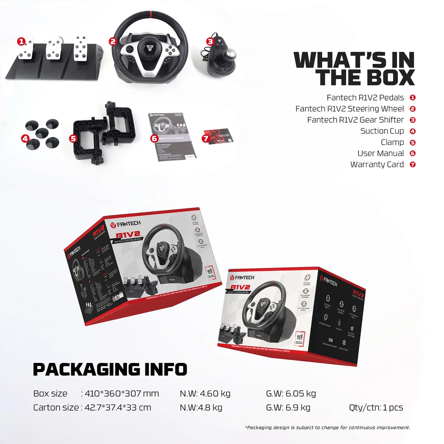 Kit Volante Con Pedales Fantech R1V2 Para Pc Ps4 Xbox Switch Negro – imagen 5