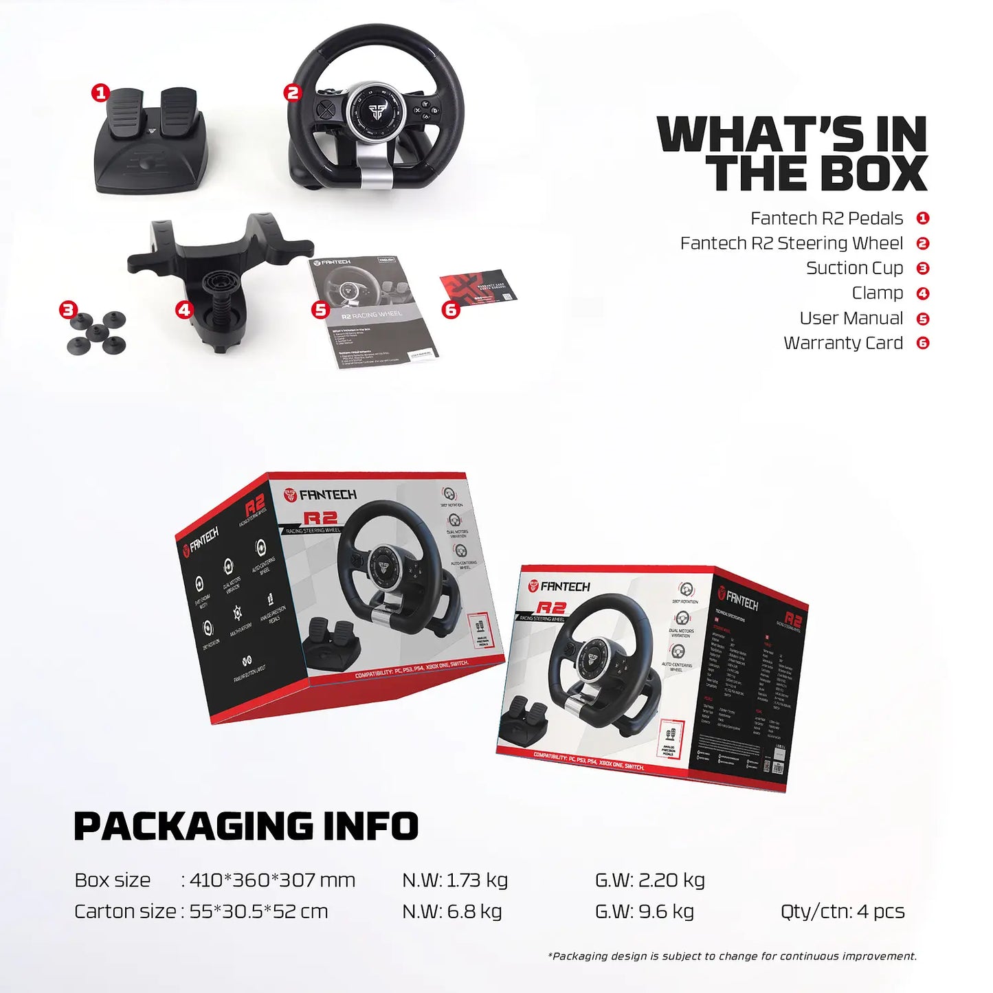 Kit Volante Con Pedales Fantech R2 Para Pc Ps4 Xbox Switch Negro – imagen 4