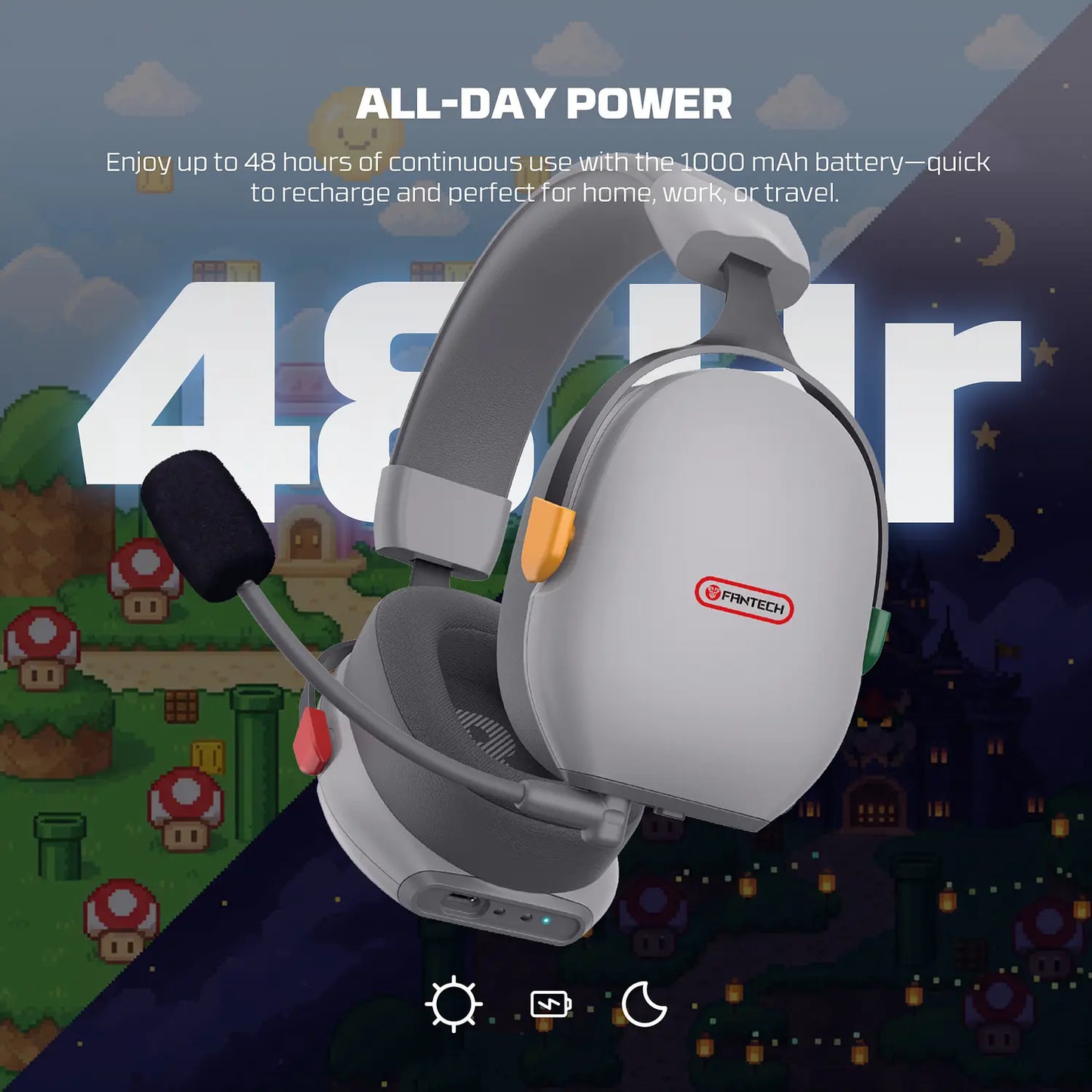 Audifono Inalambrico Gamer Fantech Whg06 Carbon Pro Snes Edition Gris – imagen 3