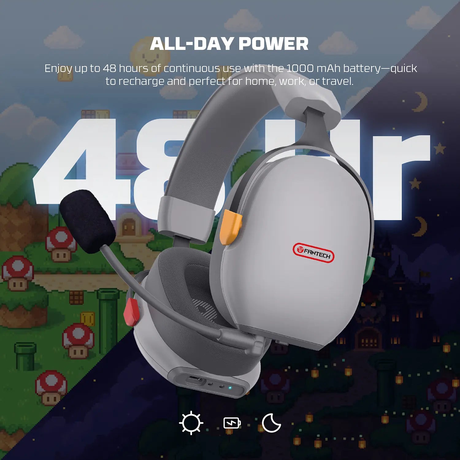 Audifono Inalambrico Gamer Fantech Whg06 Carbon Pro Snes Edition Gris – imagen 3