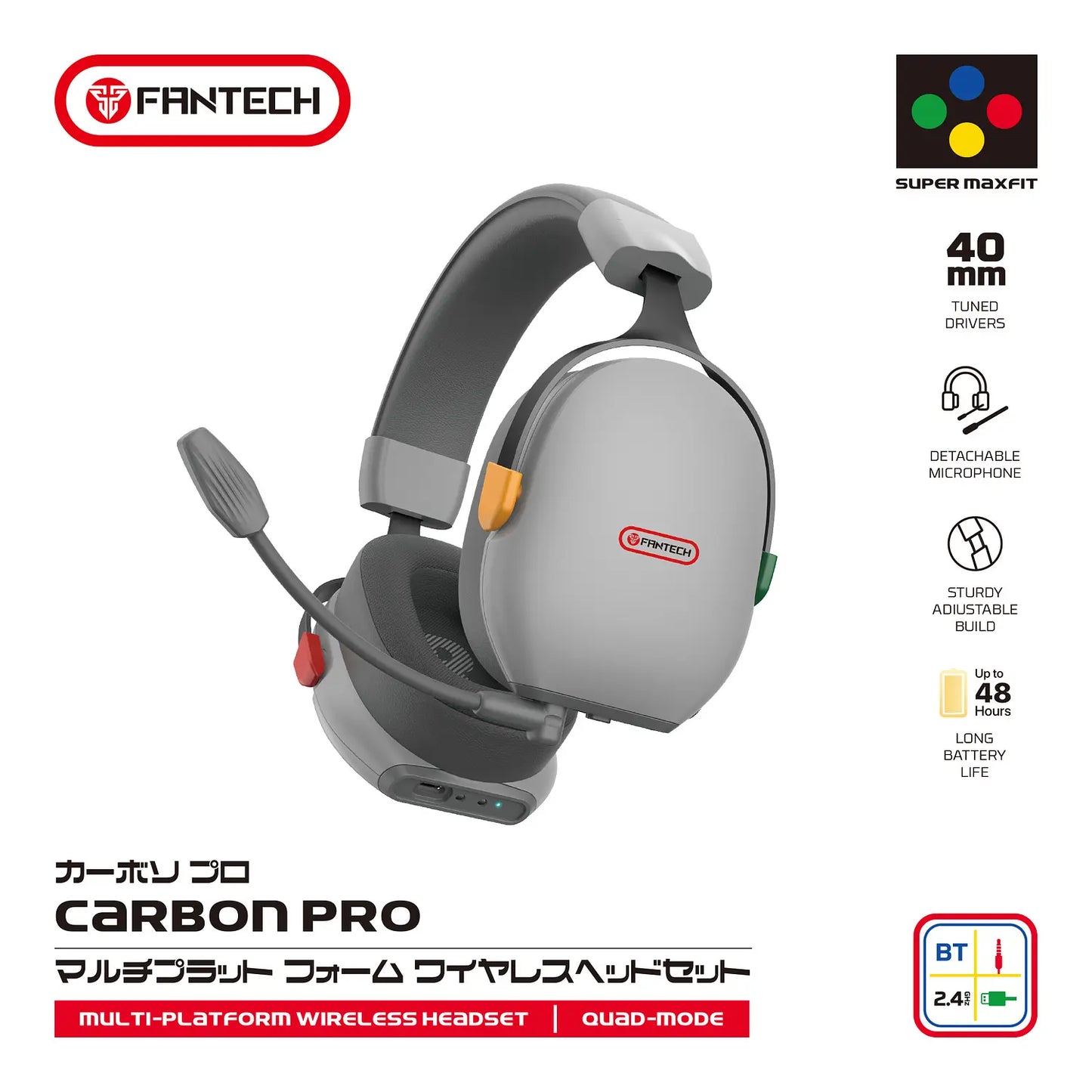 Audifono Inalambrico Gamer Fantech Whg06 Carbon Pro Snes Edition Gris – imagen 2