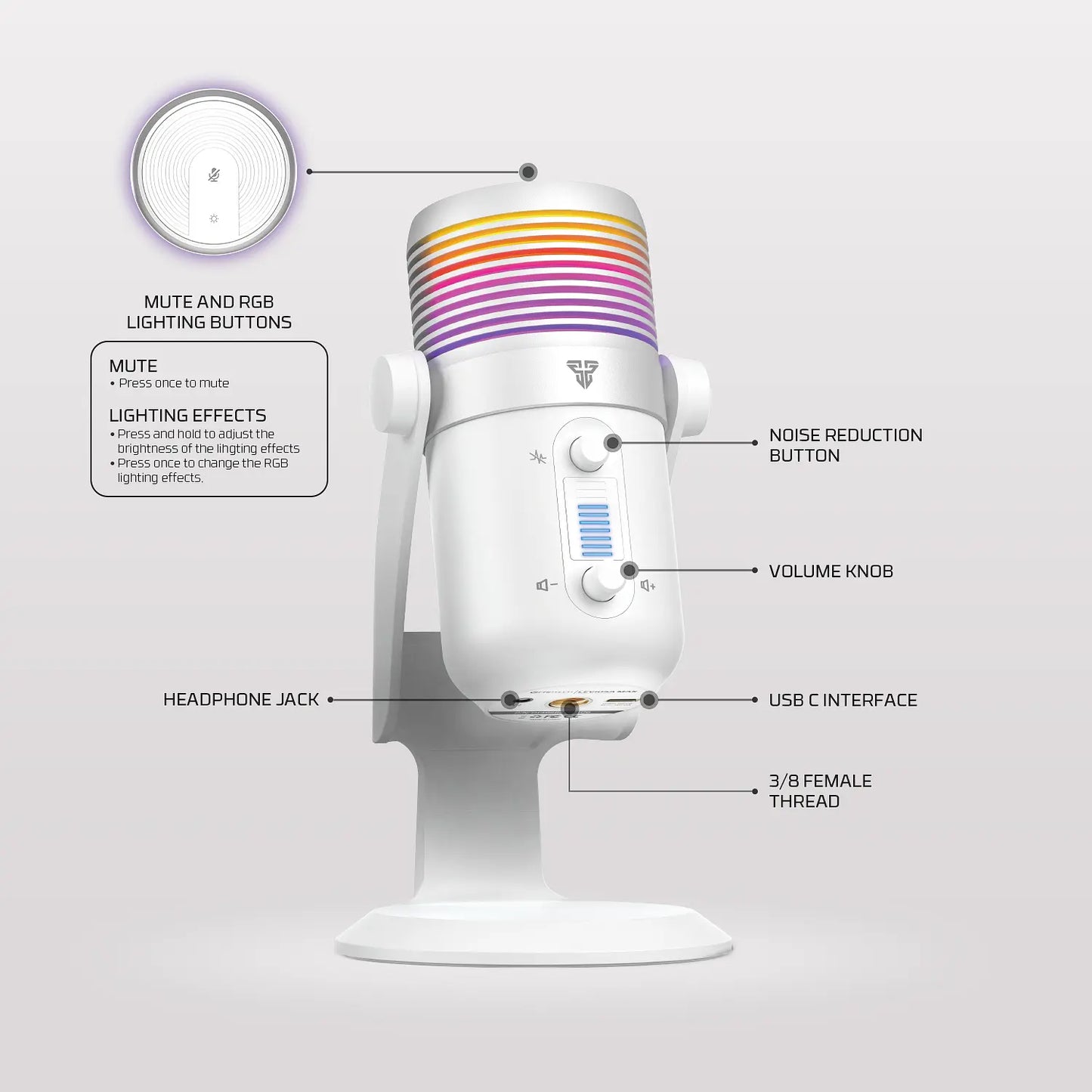 Micrófono Gamer Streaming Fantech Leviosa Max Mcx03 Blanco – imagen 4
