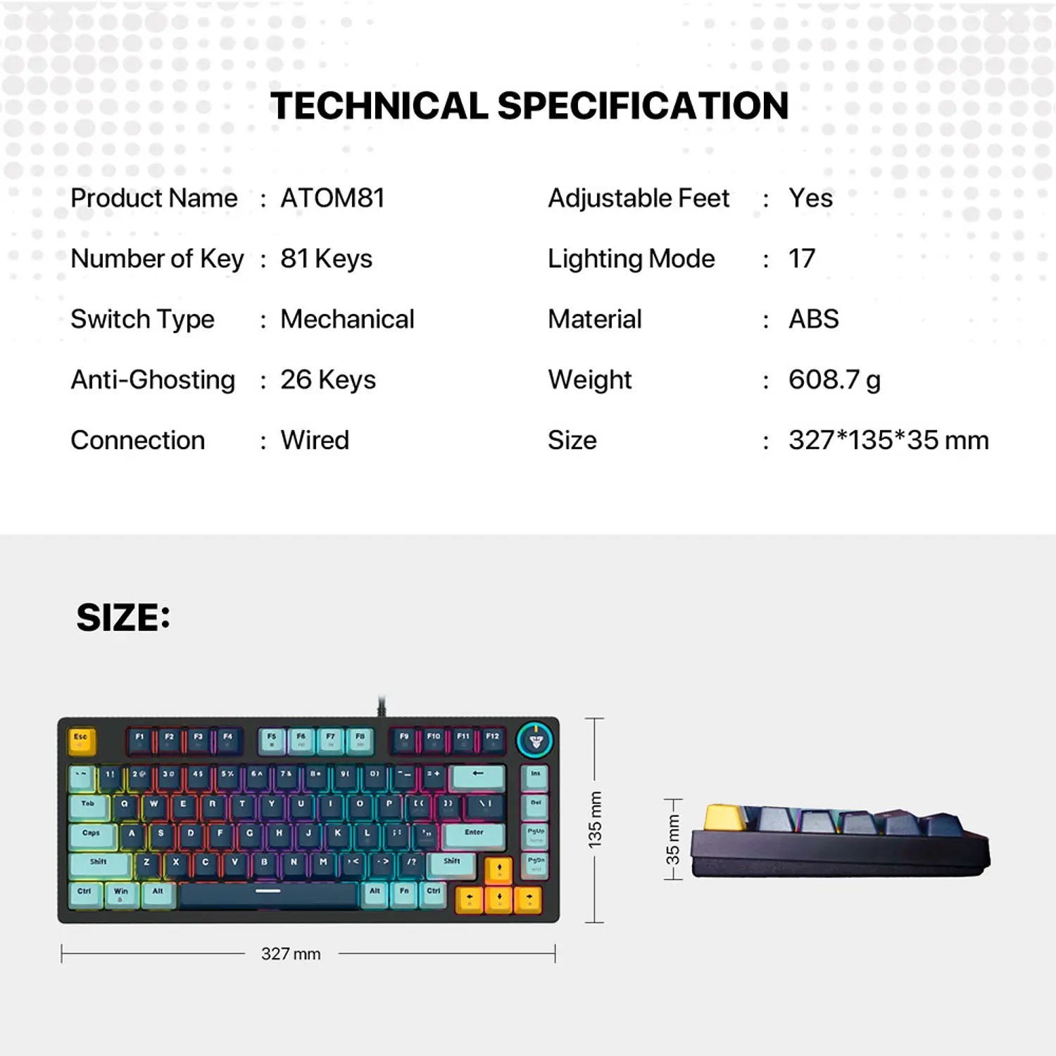 Teclado Gamer Mecanico Fantech Atom81 Mk875v2 Navy Rgb Blue – imagen 4
