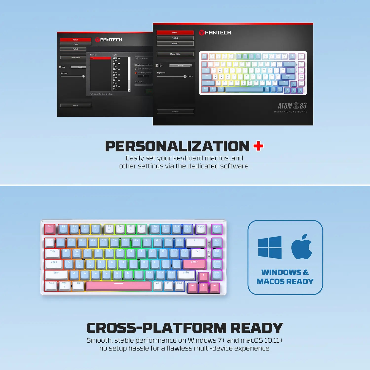 Teclado Gamer Mecanico Fantech Atom X83 Mk612 Ame White Switch Taro – imagen 3