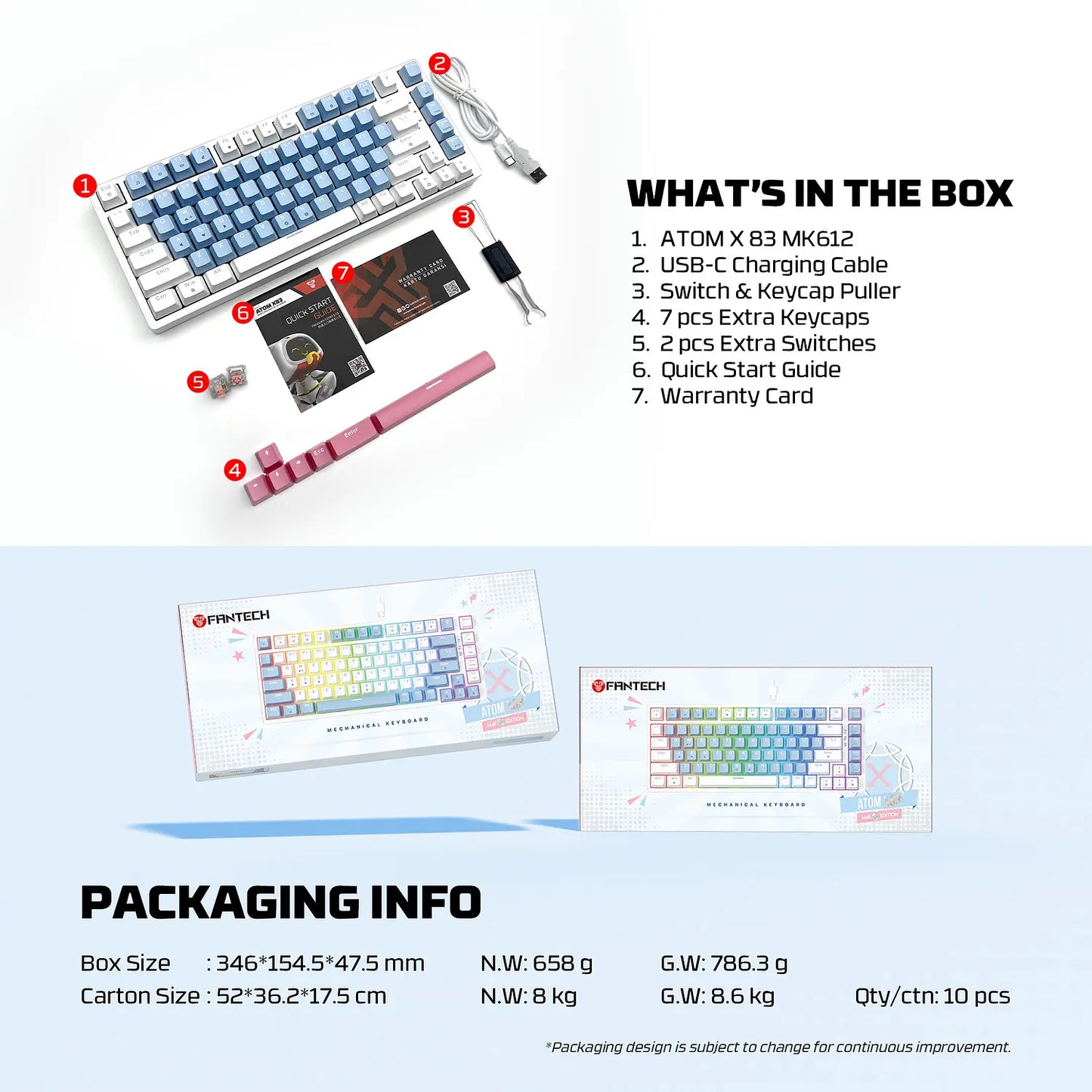 Teclado Gamer Mecanico Fantech Atom X83 Mk612 Ame Blue Switch Taro – imagen 4