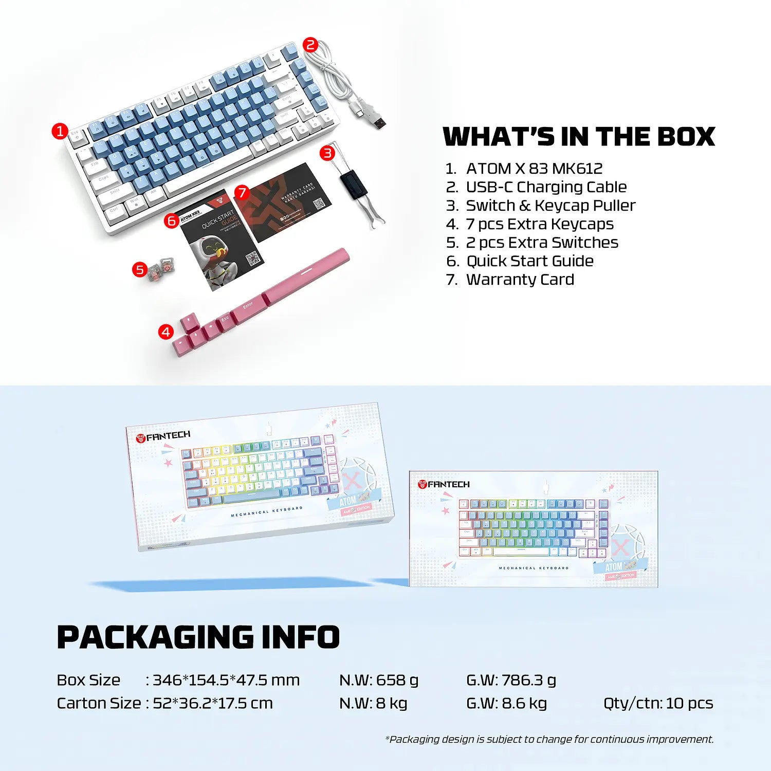 Teclado Gamer Mecanico Fantech Atom X83 Mk612 Ame Blue Switch Taro – imagen 4