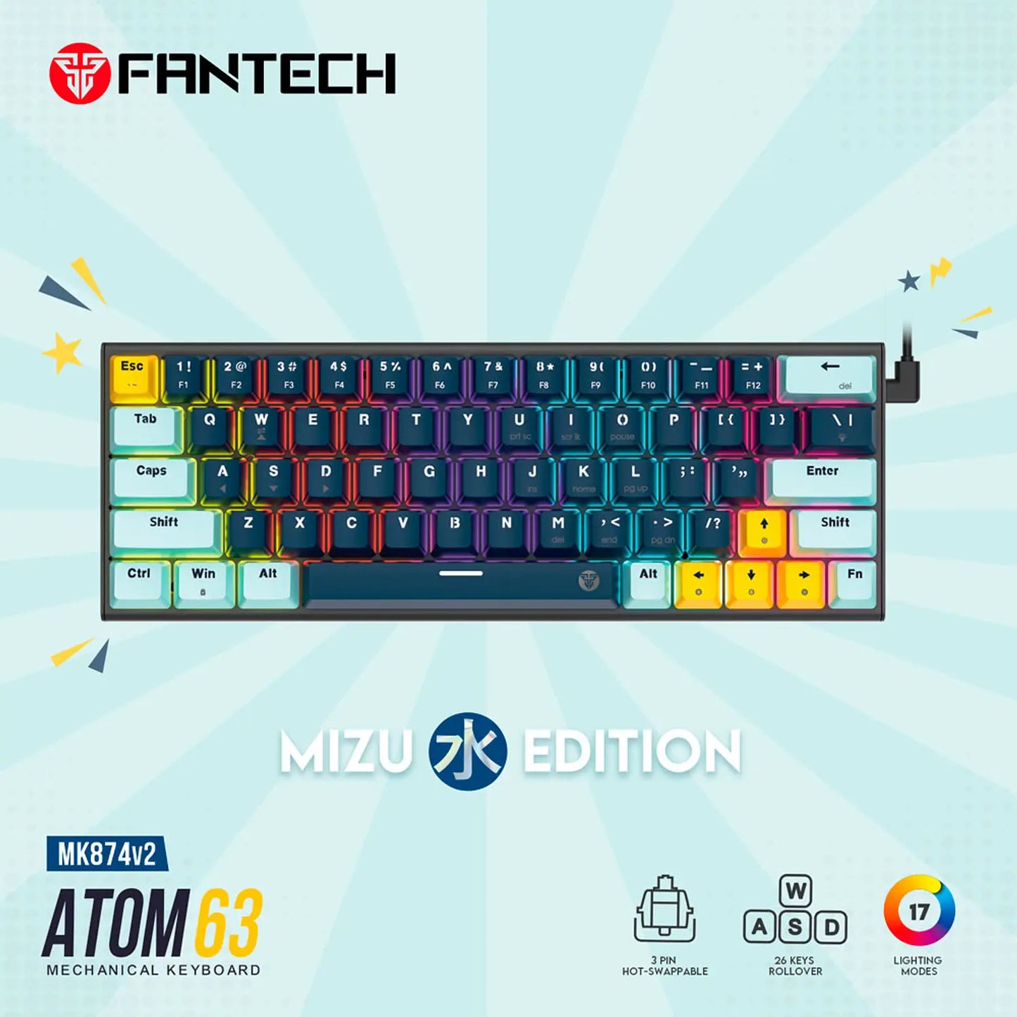 Teclado Gamer Mecanico Fantech Atom63 Rgb Navy Mk874v2 – imagen 3
