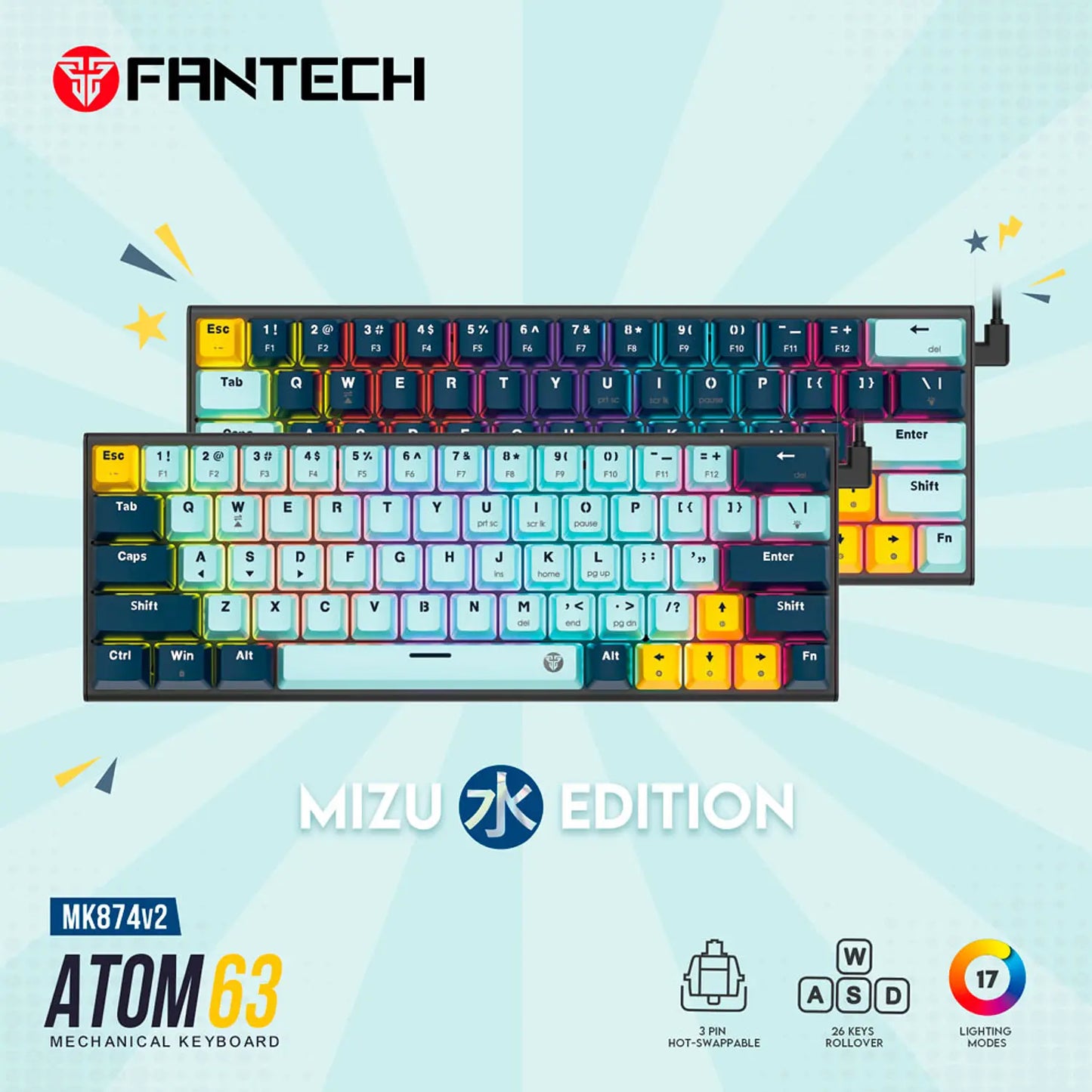 Teclado Gamer Mecanico Fantech Atom63 Rgb Navy Mk874v2 – imagen 2