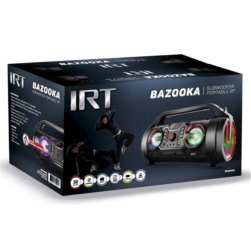 Parlante Bluetooth Portátil Bazooka Speaker Microfono Irt Fx Negro – imagen 2