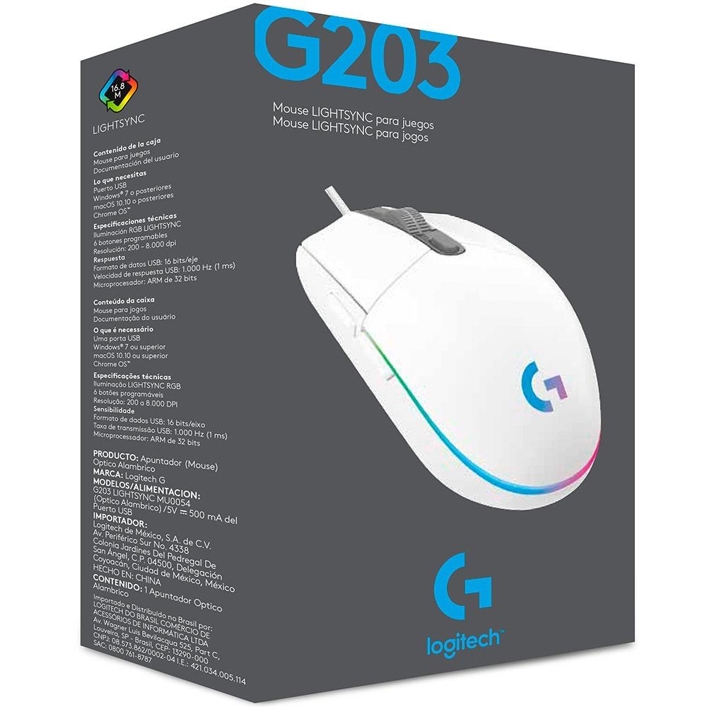 Mouse Gamer Logitech G203 Rgb Lightsync Blanco – imagen 3