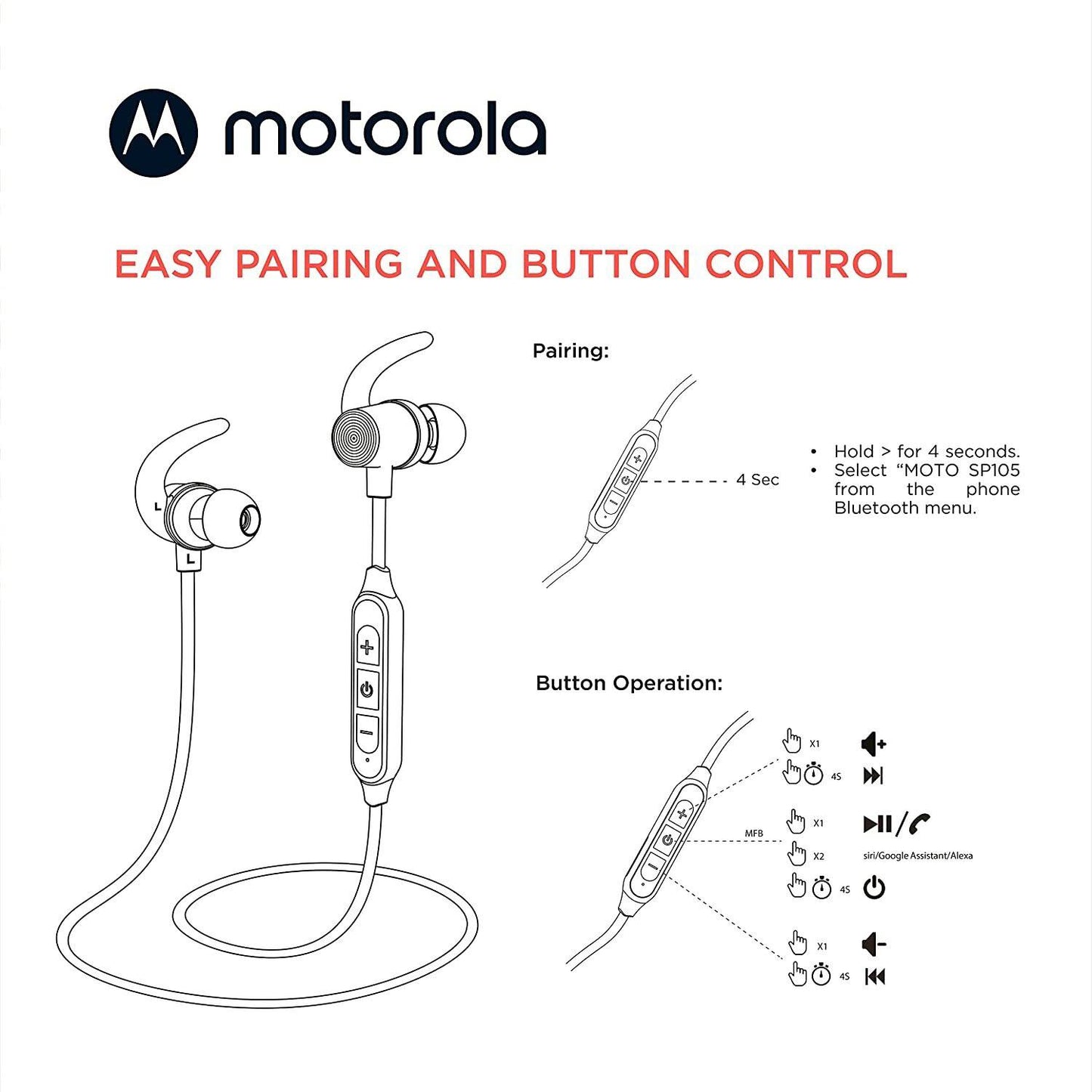 Audifonos Bluetooth Motorola Sp105 Ipx5 Negro – imagen 2