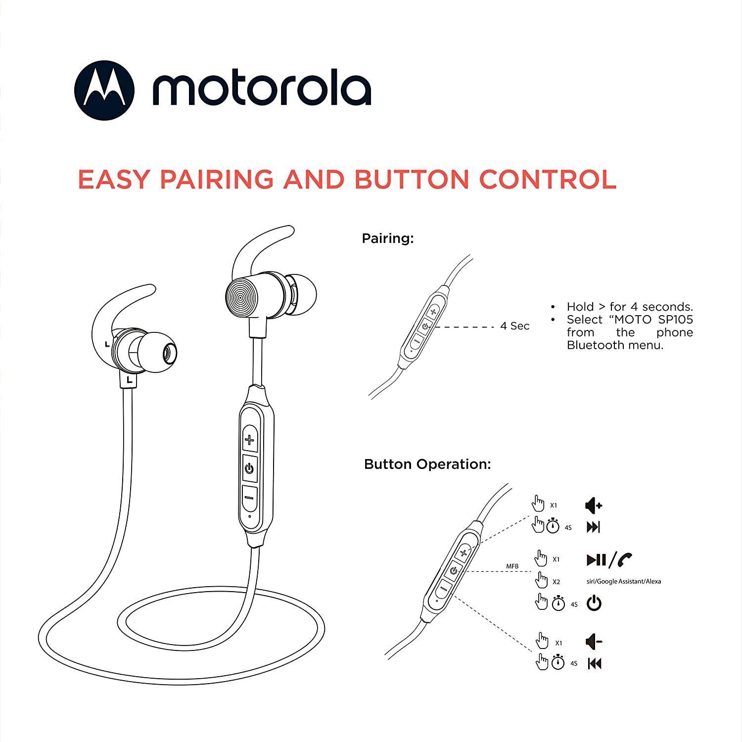 Audifonos Bluetooth Motorola Sp105 Ipx5 Negro – imagen 2