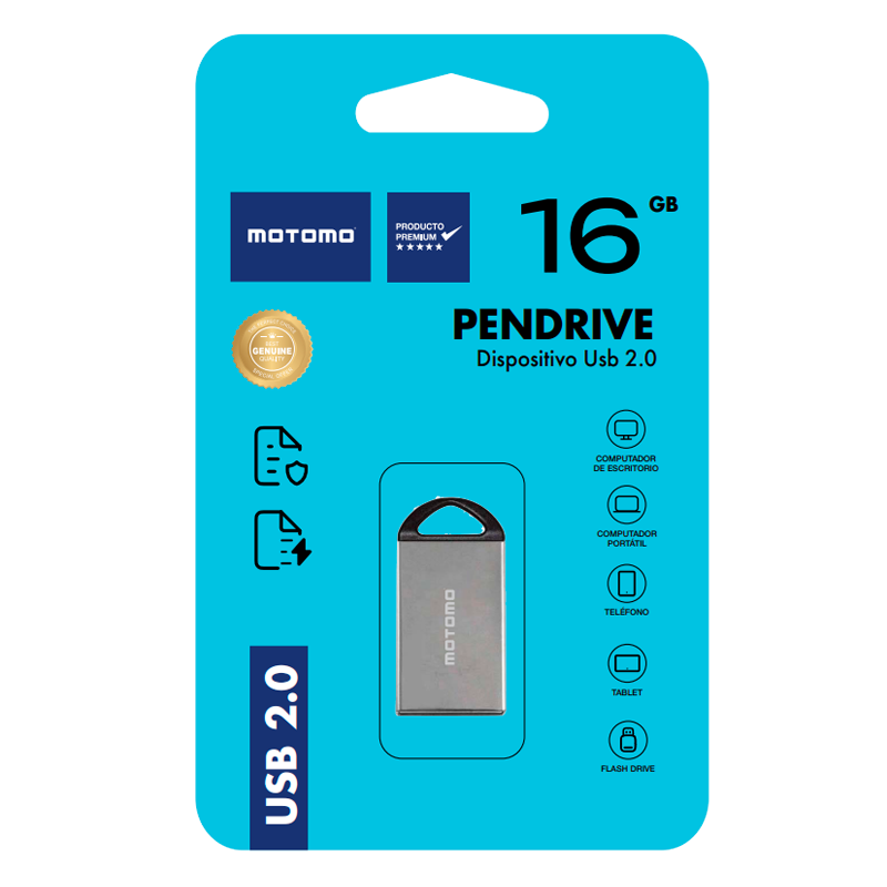 Pendrive Motomo 16 Gb Usb 2.0 Metalico Gris
