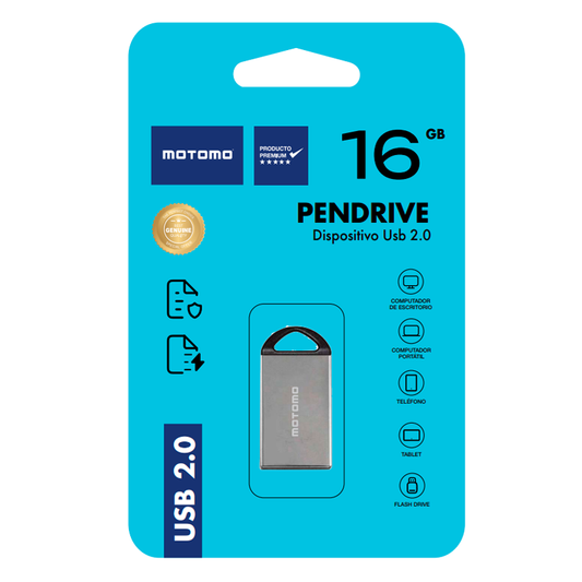 Pendrive Motomo 16 Gb Usb 2.0 Metalico Gris