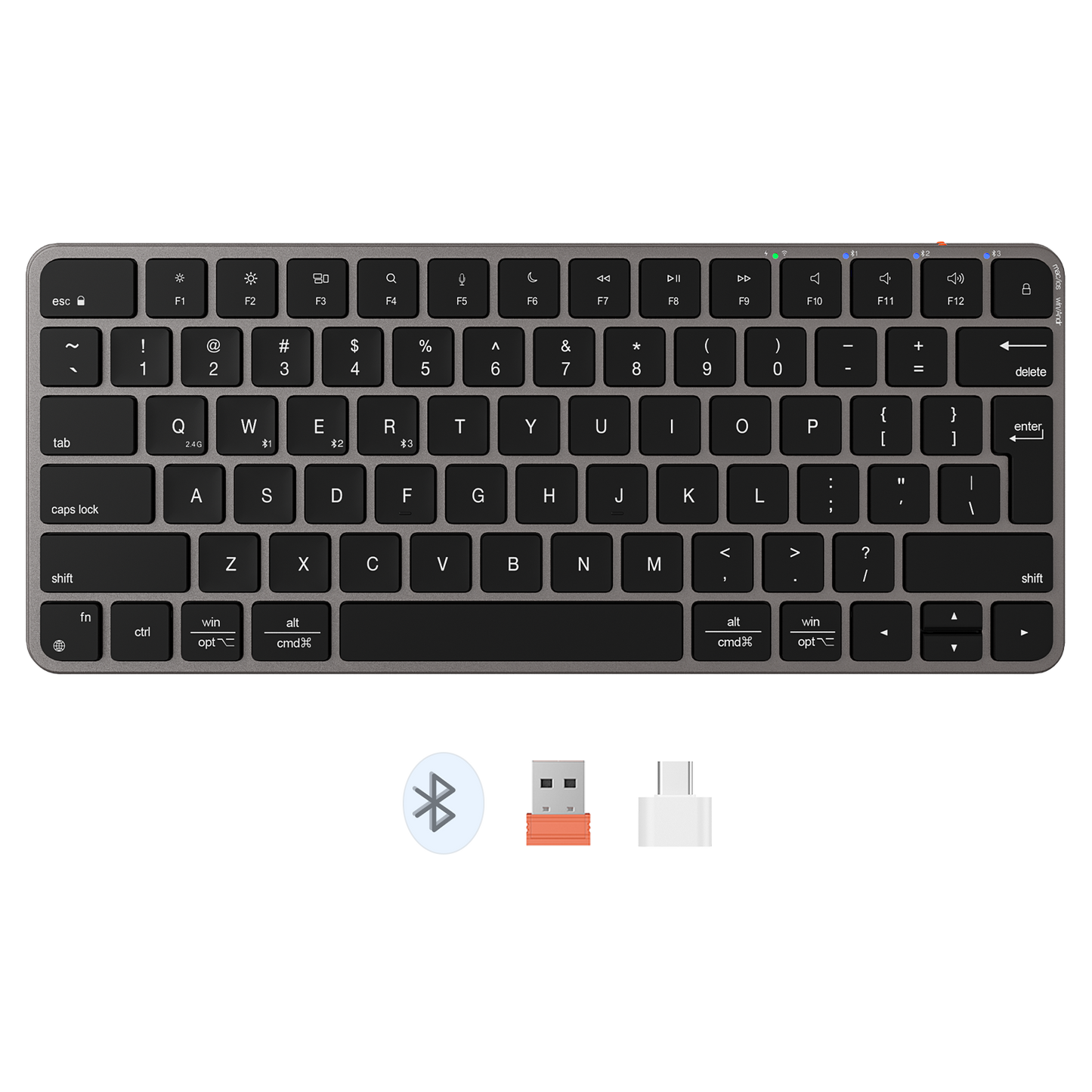 Teclado Mini Inalámbrico Meetion iKey K210 78 Teclas Dual 2.4G + Bluetooth Negro - vista 2