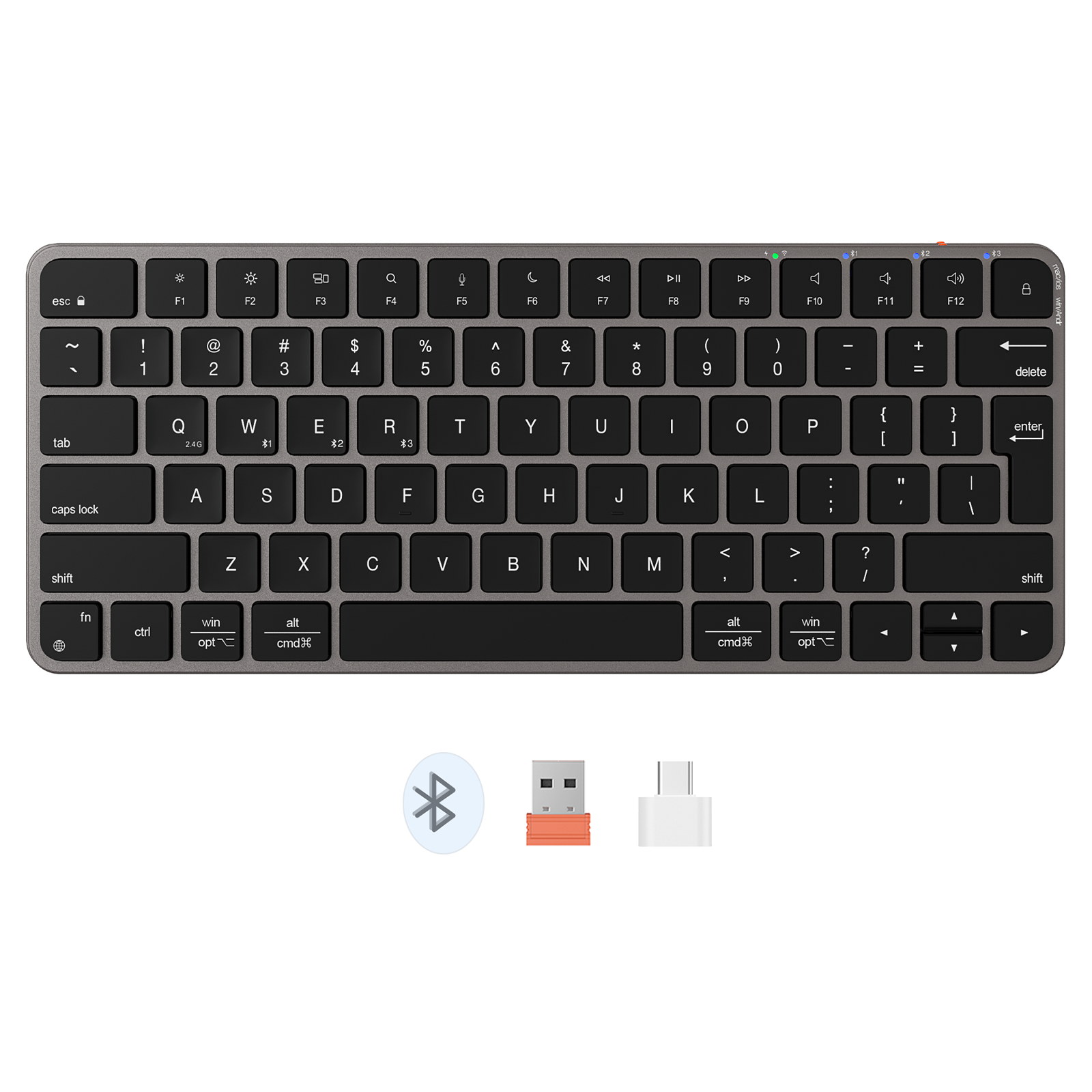 Teclado Mini Inalámbrico Meetion iKey K210 78 Teclas Dual 2.4G + Bluetooth Negro - vista 2