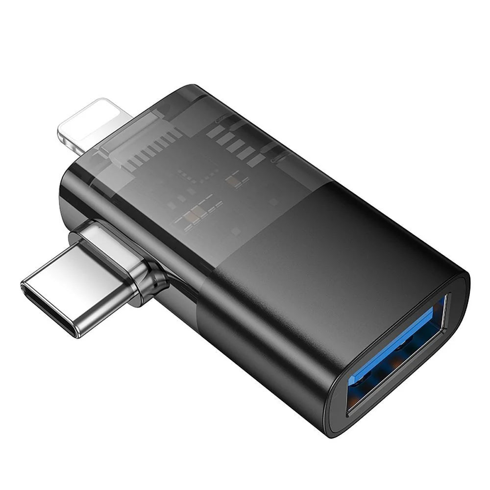 Adaptador Mini Usb a Tipo C + Lightning Hoco Ua36e Negro – imagen 3