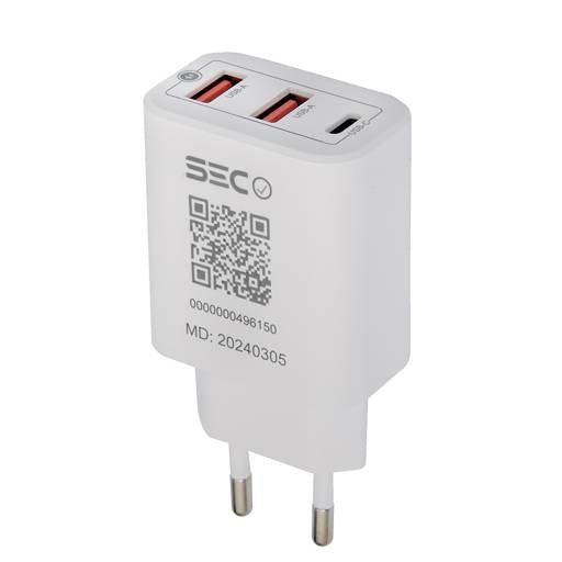 Cargador Tecmaster 30w Triple + Cable Tipo C Tm-200554 Blanco