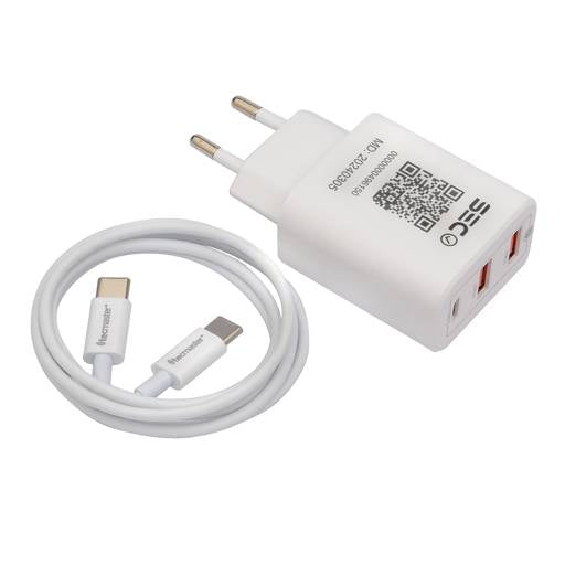 Cargador Tecmaster 30w Triple + Cable Tipo C Tm-200554 Blanco – imagen 2