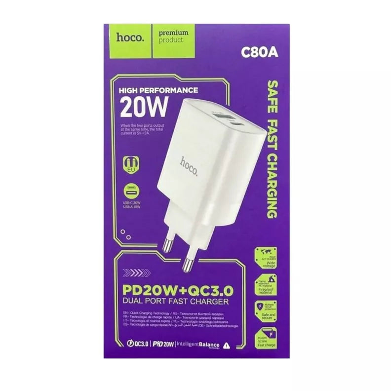 Cargador Hoco C80a 20w Carga Rapida QC3.0 Blanco – imagen 3
