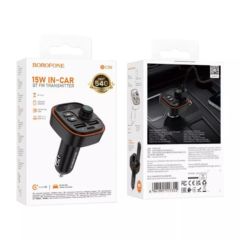 Cargador Transmisor de Auto Borofone Bc59 Rgb 19w Qc 3.0 Negro – imagen 3