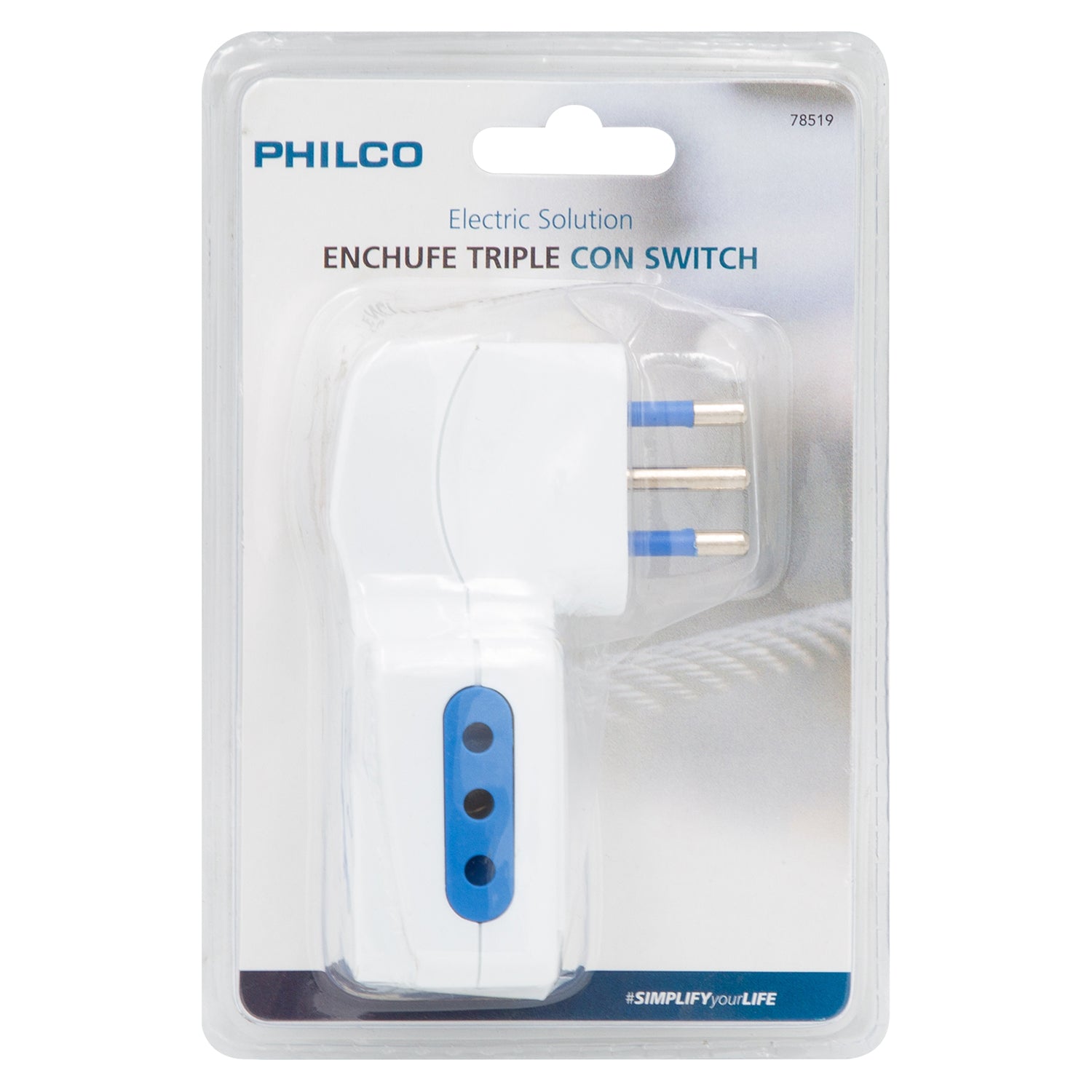 Enchufe Triple Con Switch Ch 2p + T 10a 250v Philco – imagen 2