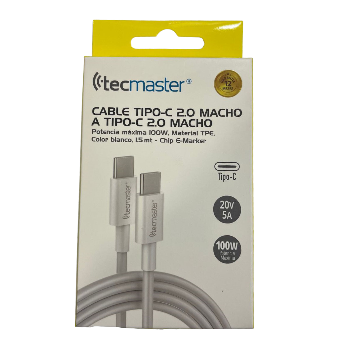Cable Tipo C a Tipo C 100W 1.5 Metros Tecmaster Blanco