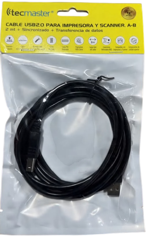 Cable Usb 2.0 Para Impresora y Scanner A-b 2m Tecmaster – imagen 2