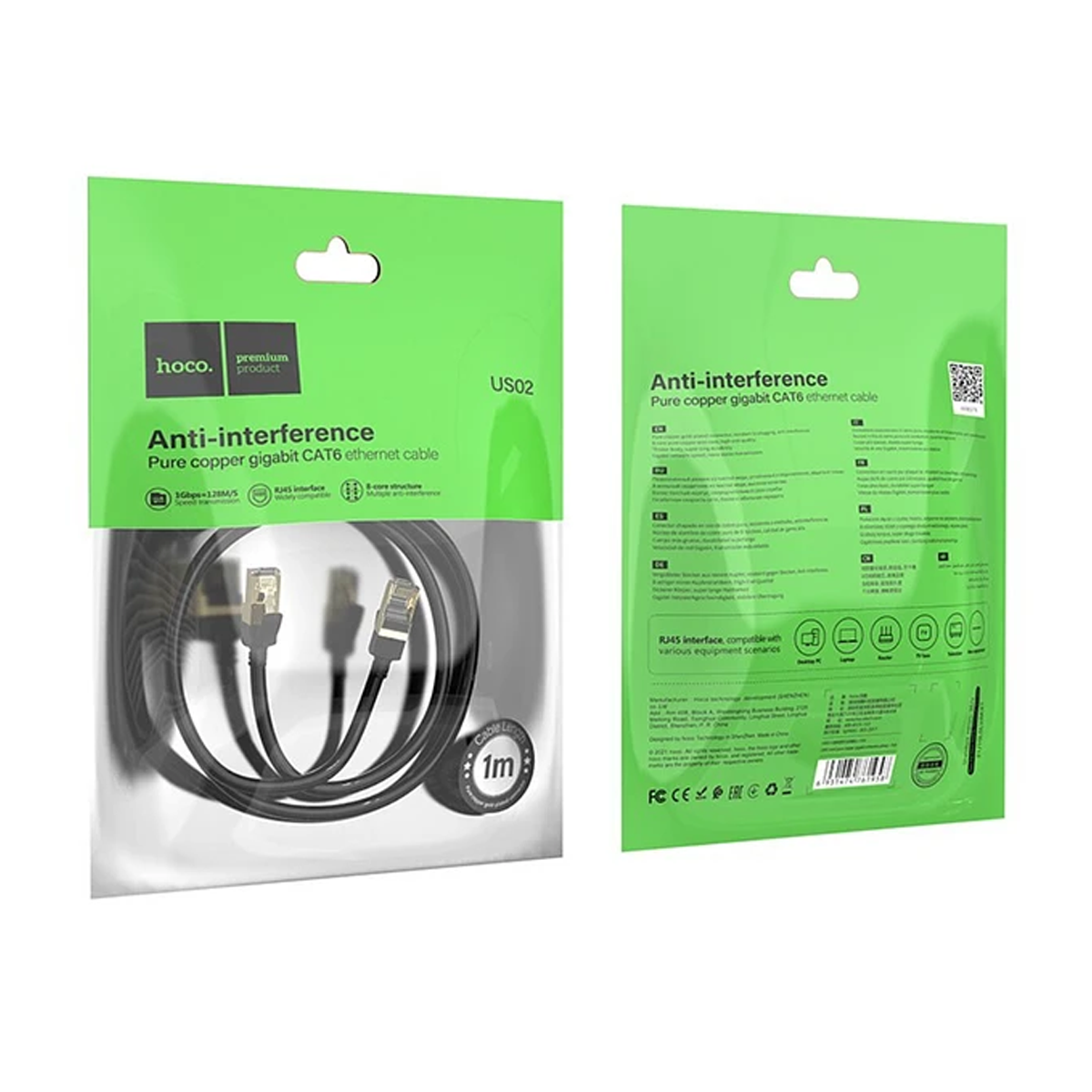 Cable De Red Rj45 Cat 6 Hoco Us06 3 Metro Negro – imagen 3