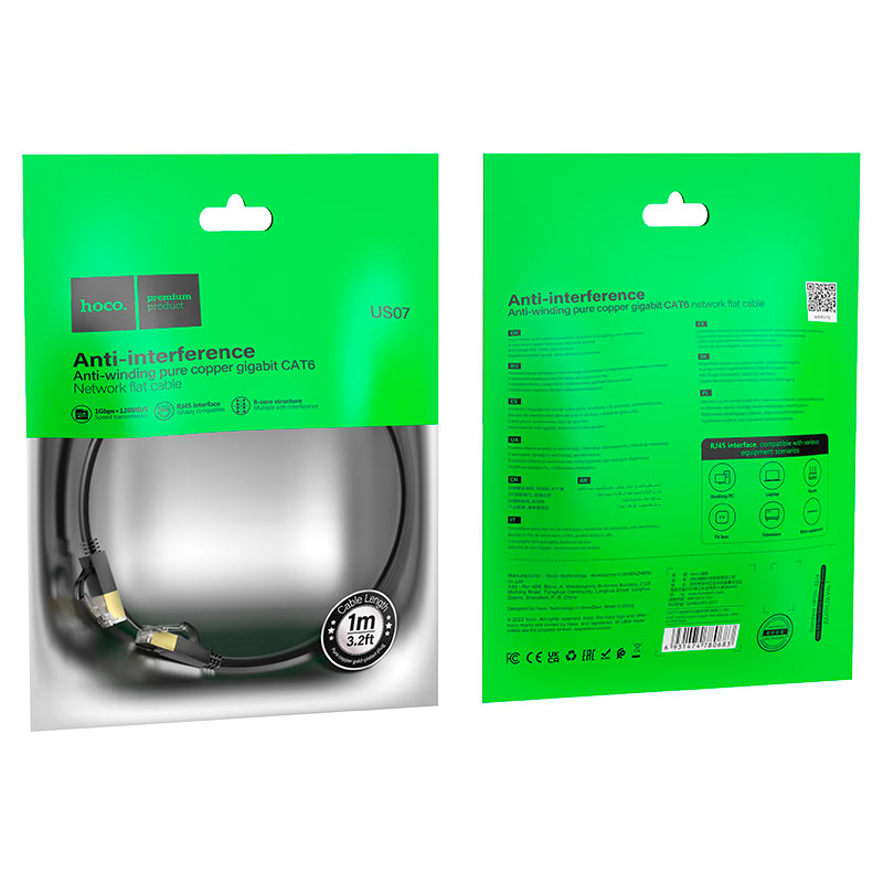 Cable De Red Rj45 Cat 6 Hoco Us07 1 Metro Negro – imagen 3