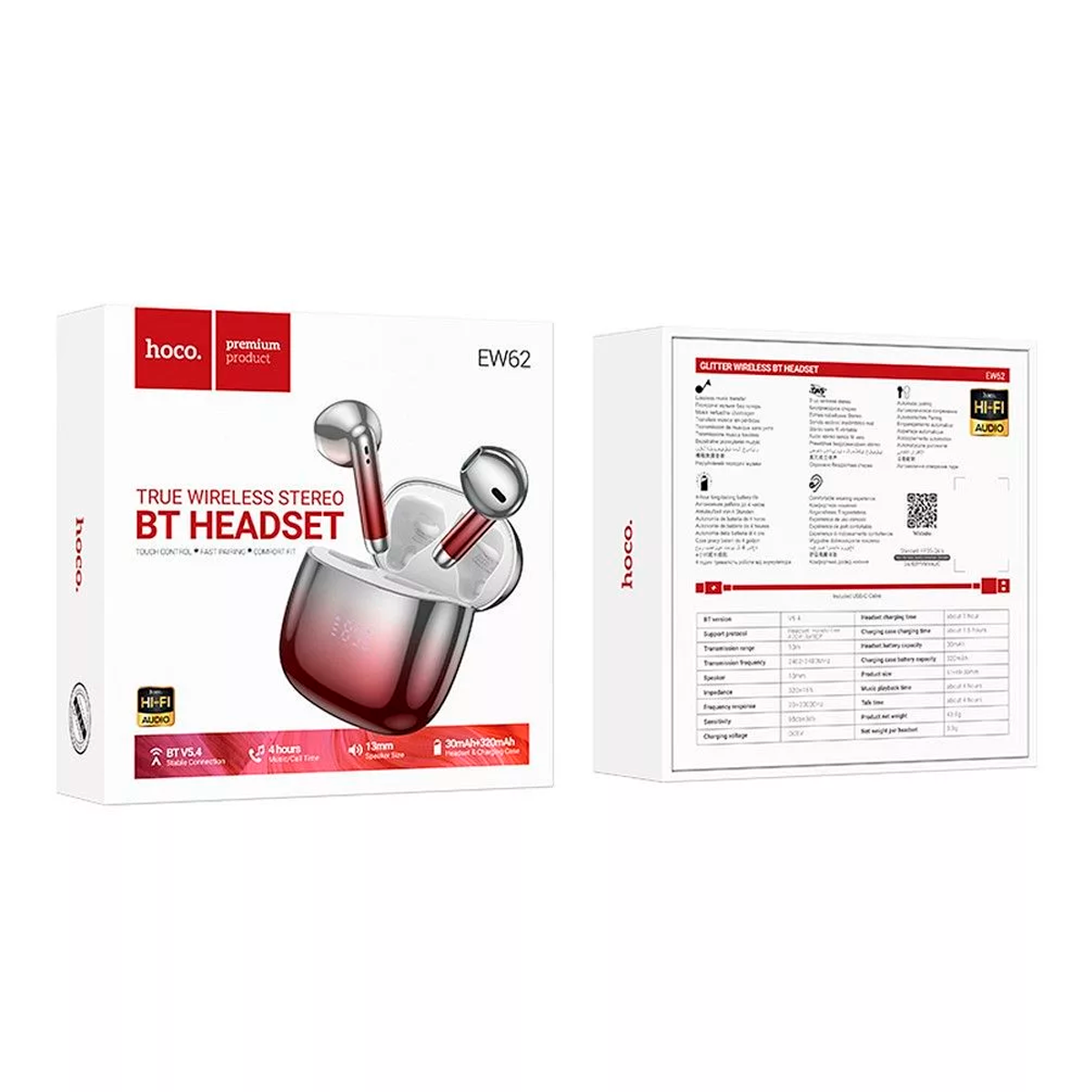 Audífonos Bluetooth Hoco Ew62 In Ear Rojo – imagen 2