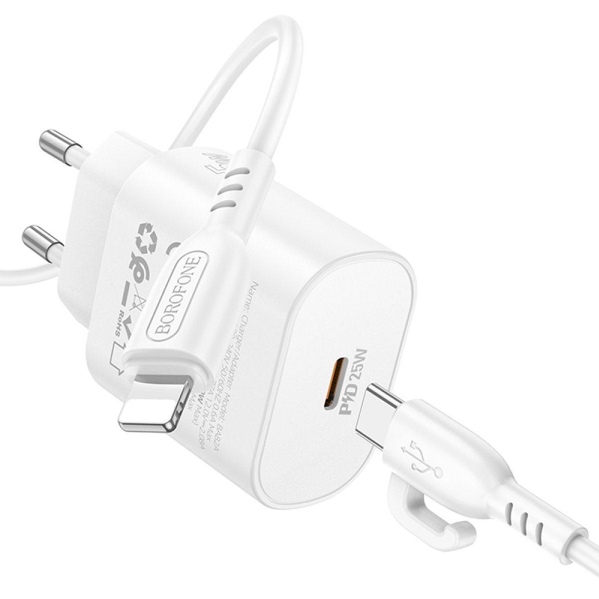 Cargador Borofone Ba82a 25w Tipo C + Cable Lightning Blanco – imagen 2