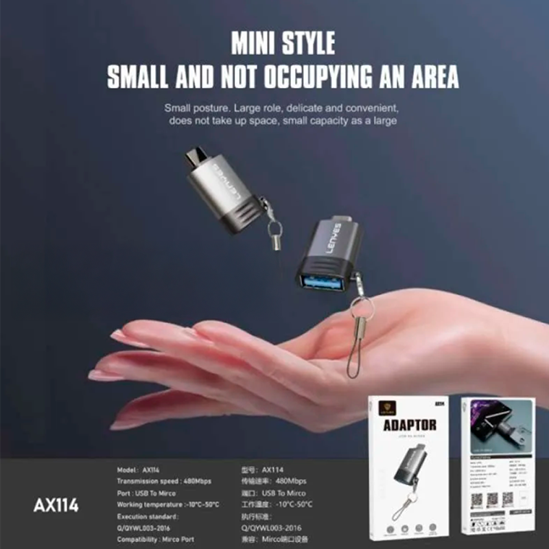 Adaptador Micro Usb a Usb Lenyes Ax114 Gris – imagen 2