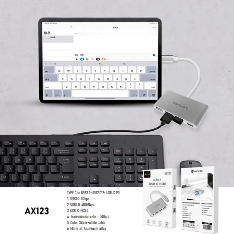 Adaptador Hub Lenyes 4 en 1 Ax123 Tipo C Usb 3.0 Gris – imagen 2