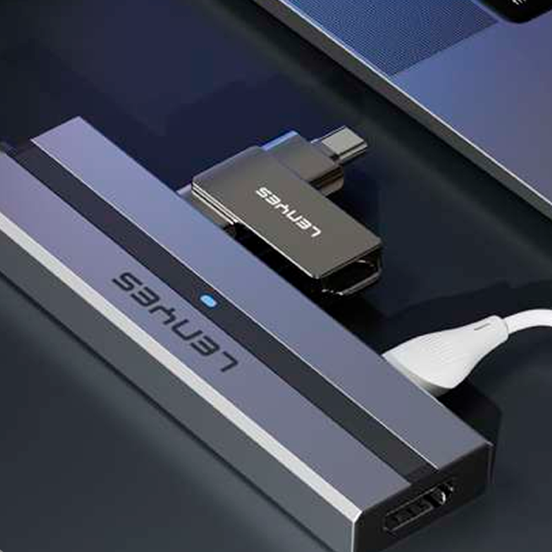 Adaptador Hub Lenyes 5 en 1 Ax129 Tipo C Usb 3.0 Hdmi Gris – imagen 2