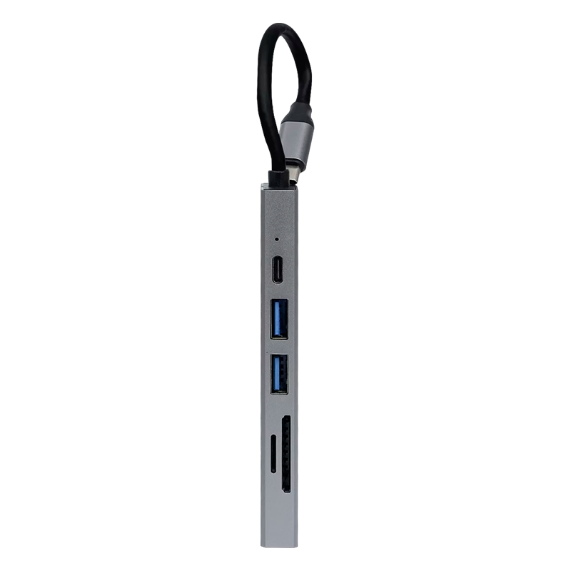 Adaptador Hub Lenyes 6 en 1 Ax128 Tipo C Usb 3.0 Hdmi Micro Sd Gris – imagen 2