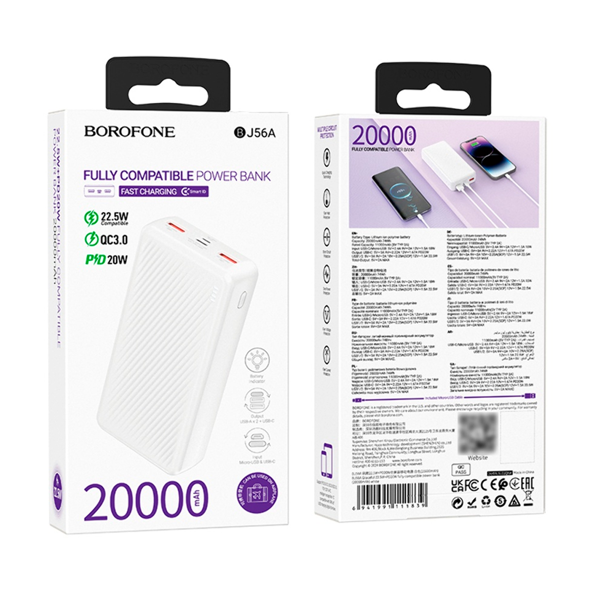 Powerbank Carga Rapida Borofone Bj56a 20000 Mah 22.5w Blanco – imagen 2