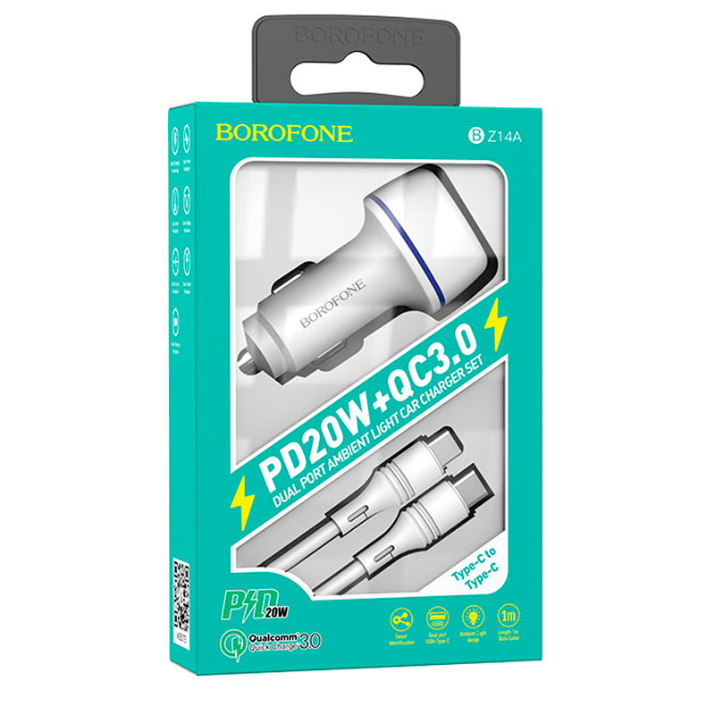 Cargador de Auto Borofone Bz14a Usb Q3.0 20w + Cable Tipo C – imagen 2
