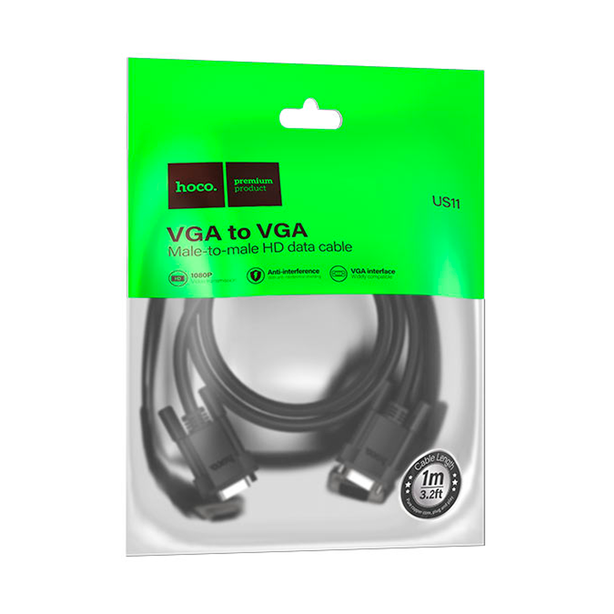 Cable De Video Vga a Vga 1m Hoco Us11 Negro – imagen 2