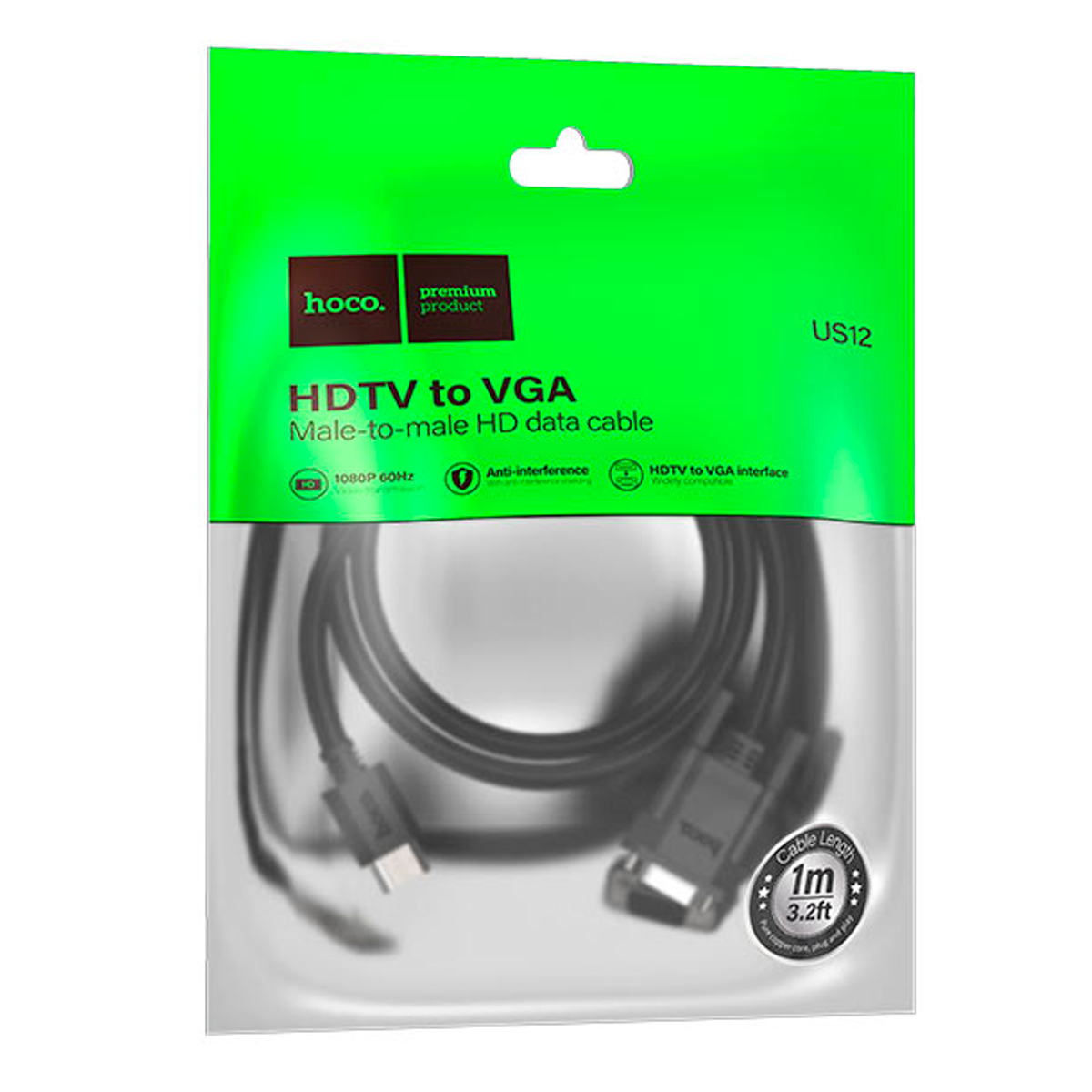 Cable De Video Hdmi a Vga 1m Hoco Us12 Negro – imagen 2