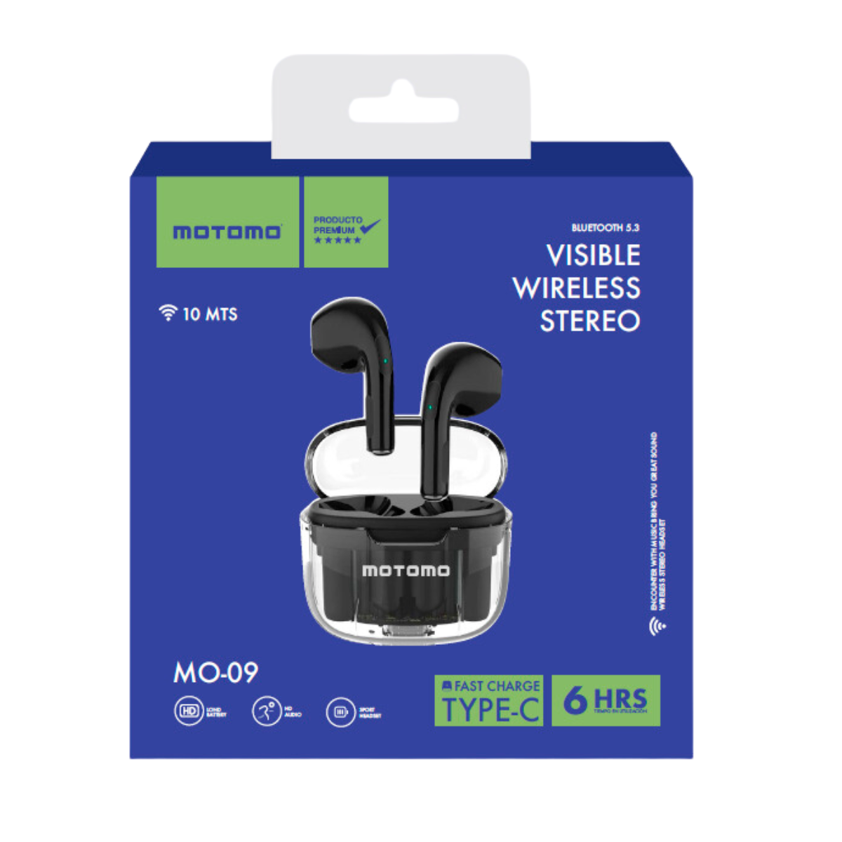 Audífonos Bluetooth Motomo Mo-09 Transparente Negro – imagen 2