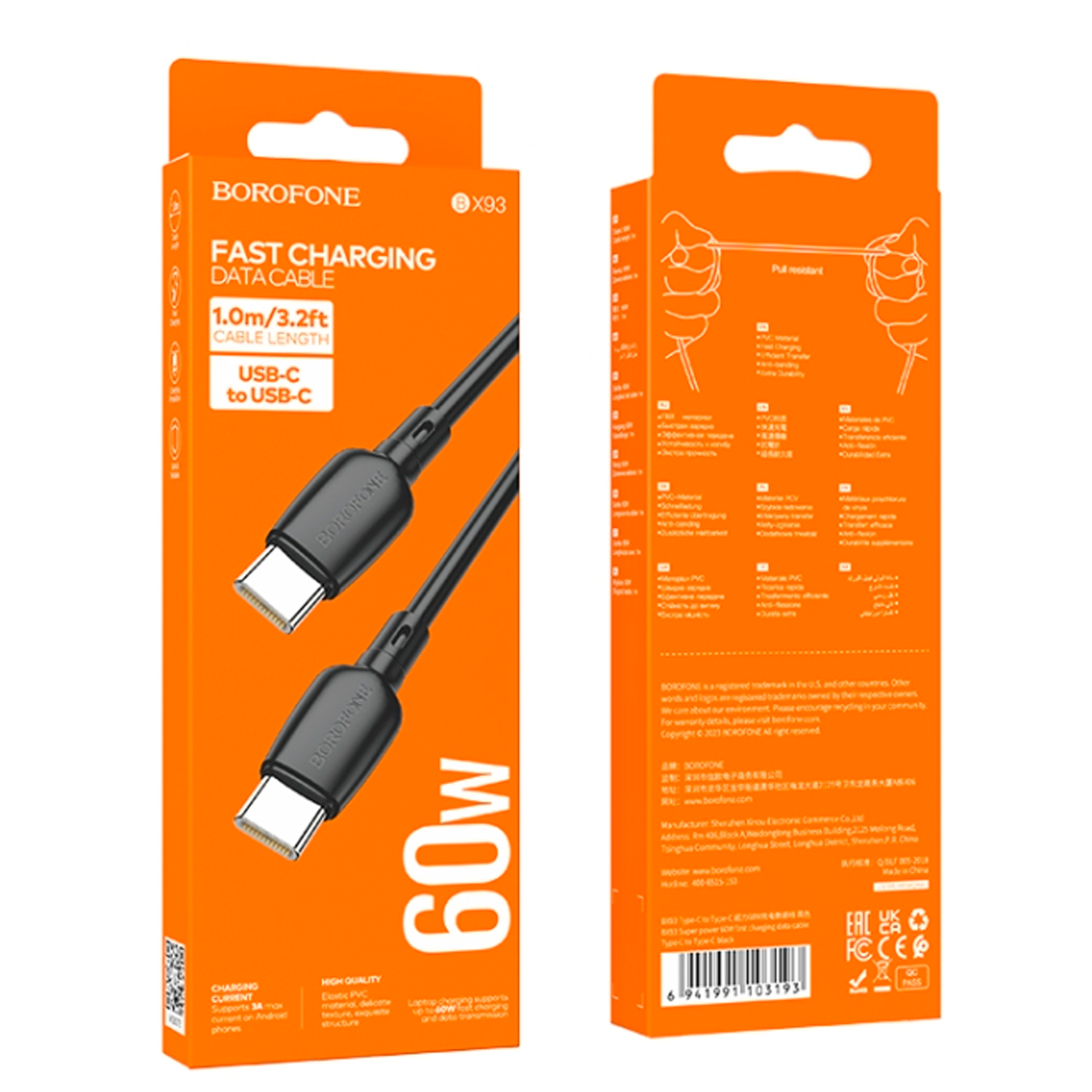 Cable Tipo C a Tipo C 60w Borofone Bx93 Negro – imagen 2