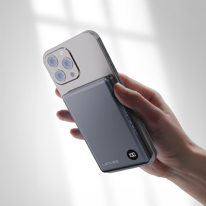 Powerbank Ultra Delgada Magsafe Lenyes PW037D 5000 Mah Gris – imagen 2