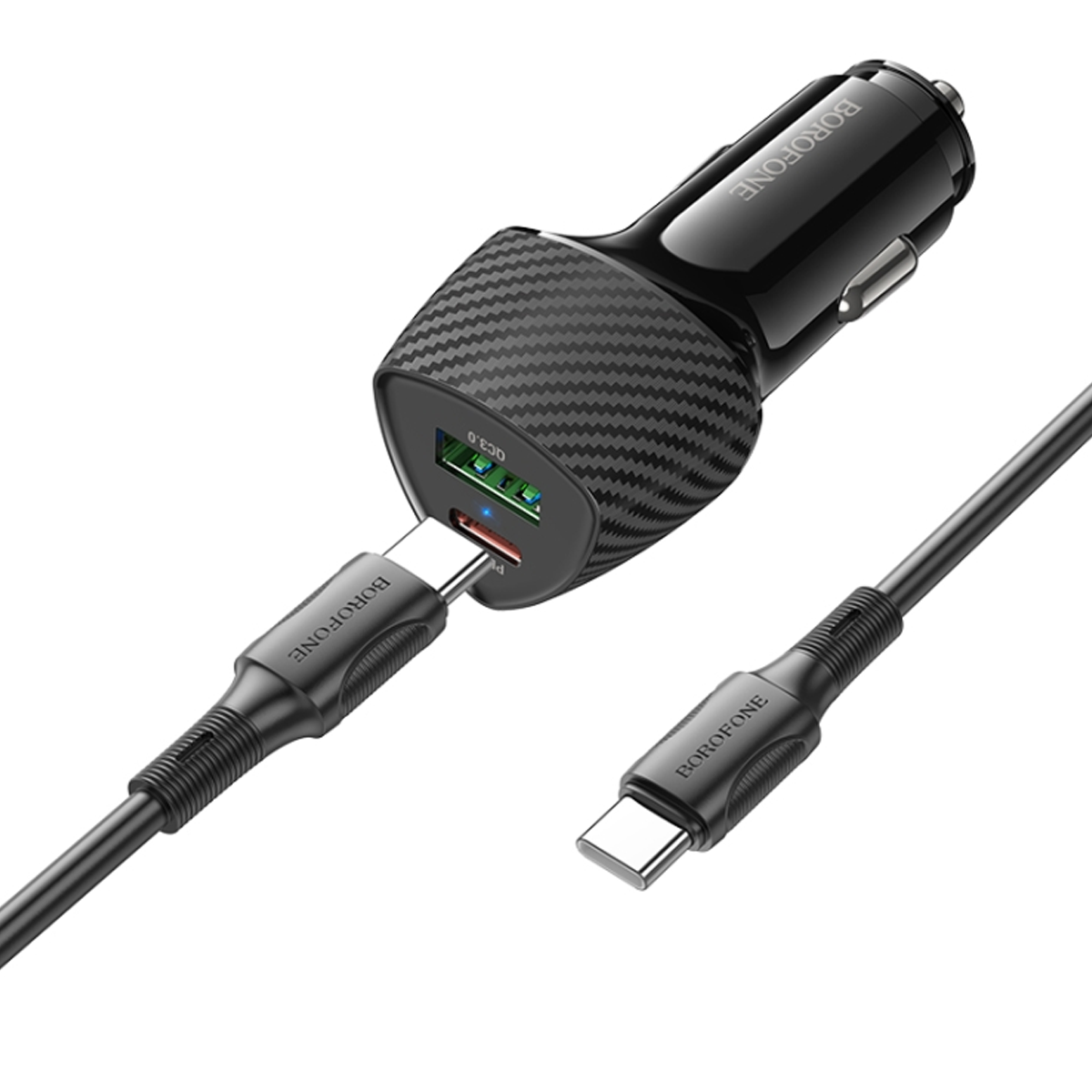 Cargador de Auto Borofone Bz31c 30w Dual + Cable Tipo C Negro – imagen 3