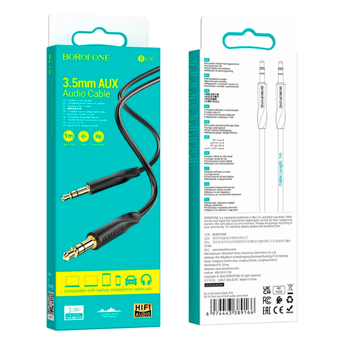 Cable Auxiliar Borofone Bl16 1m Negro – imagen 2