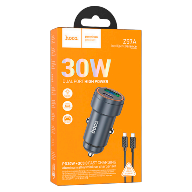Cargador De Auto Dual Usb Tipo C Hoco Z57a 30w + Cable Tipo C – imagen 2