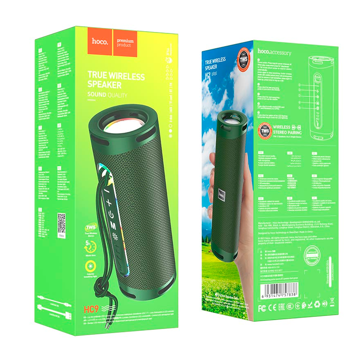 Parlantes Inalambrico Bluetooth Hoco Hc9 Fm Aux TF Verde – imagen 2