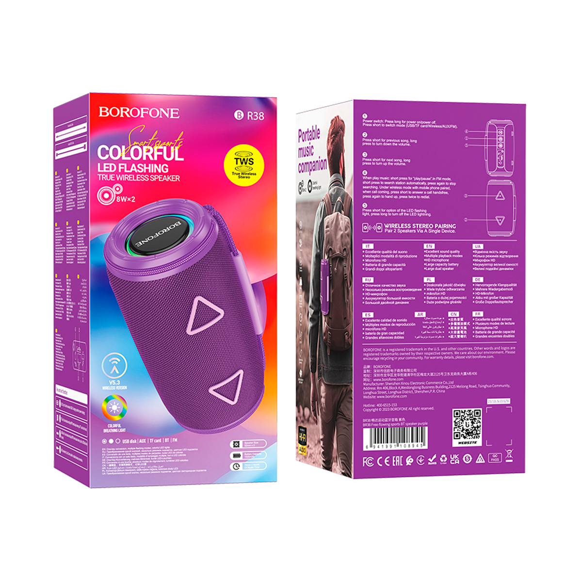 Parlantes Inalambrico Bluetooth Borofone Br38 Fm Aux TF Morado – imagen 2