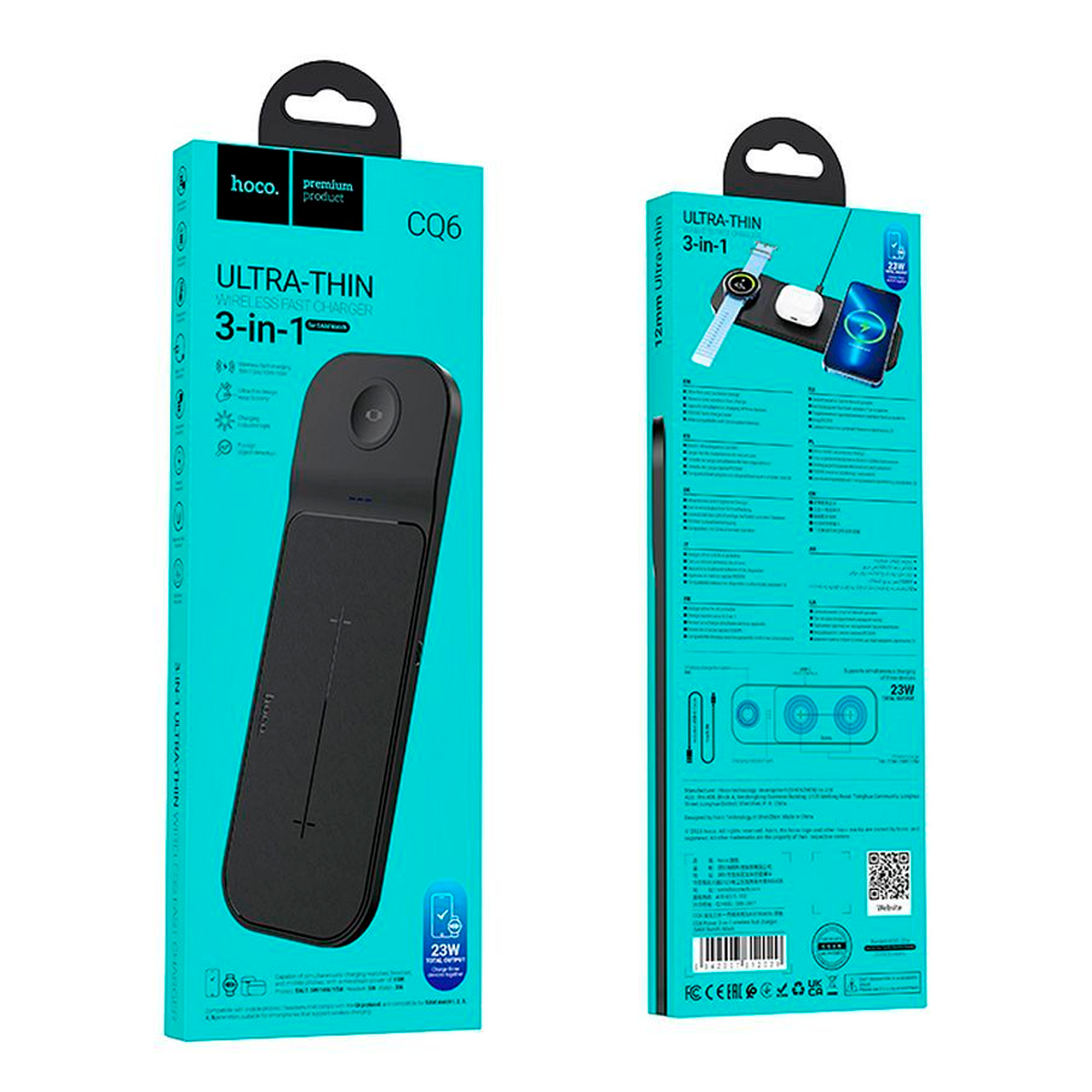 Cargador Inalámbrico 3 en 1 Hoco Cq6 15w Negro – imagen 2