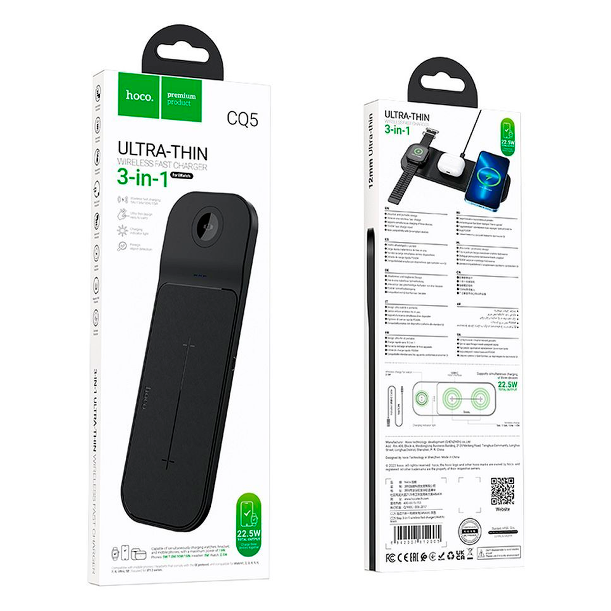 Cargador Inalámbrico 3 en 1 Hoco Cq5 15w Negro – imagen 2